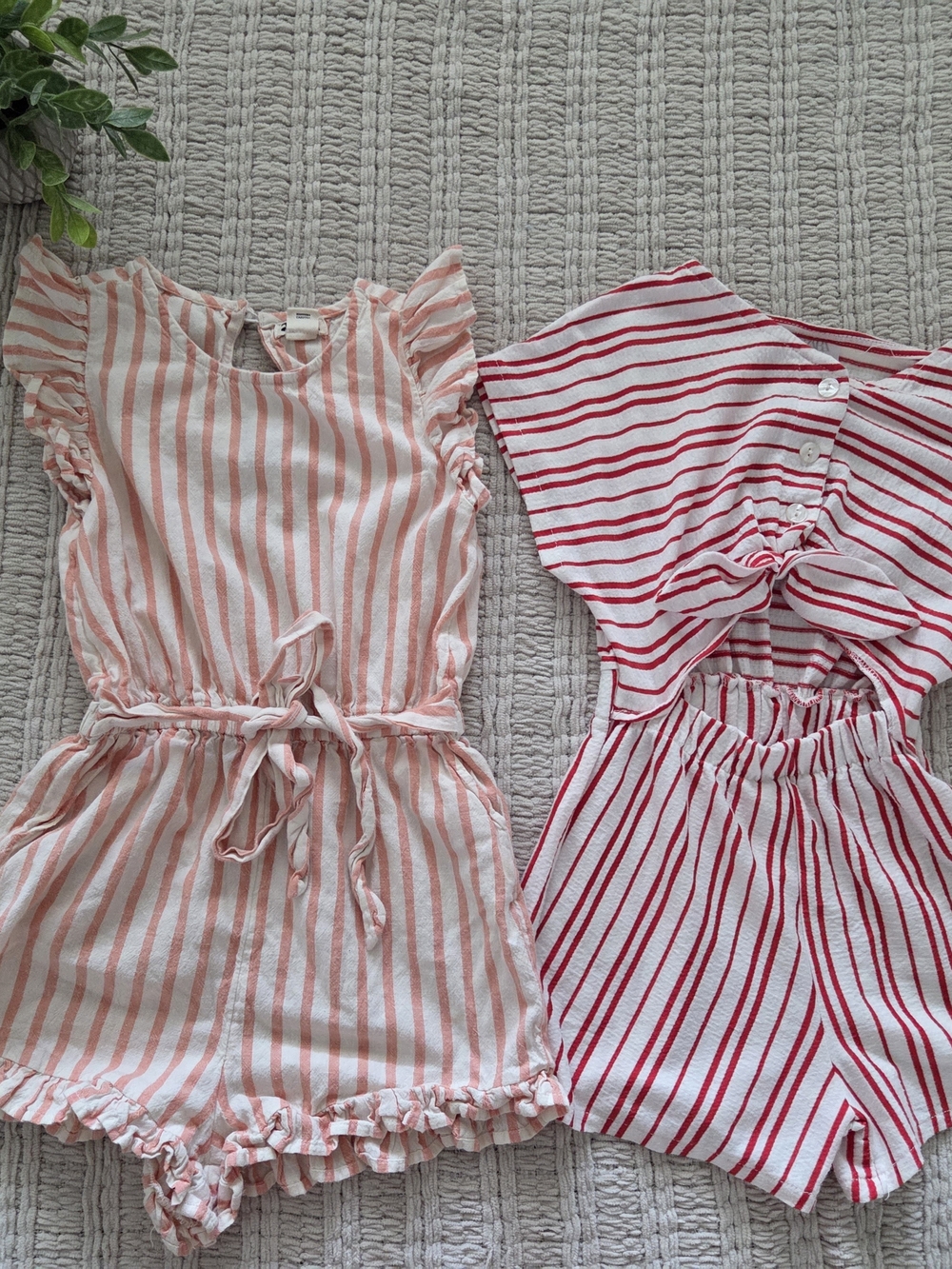 Zara Pink and Red Striped Kids Rompers - Twin Set